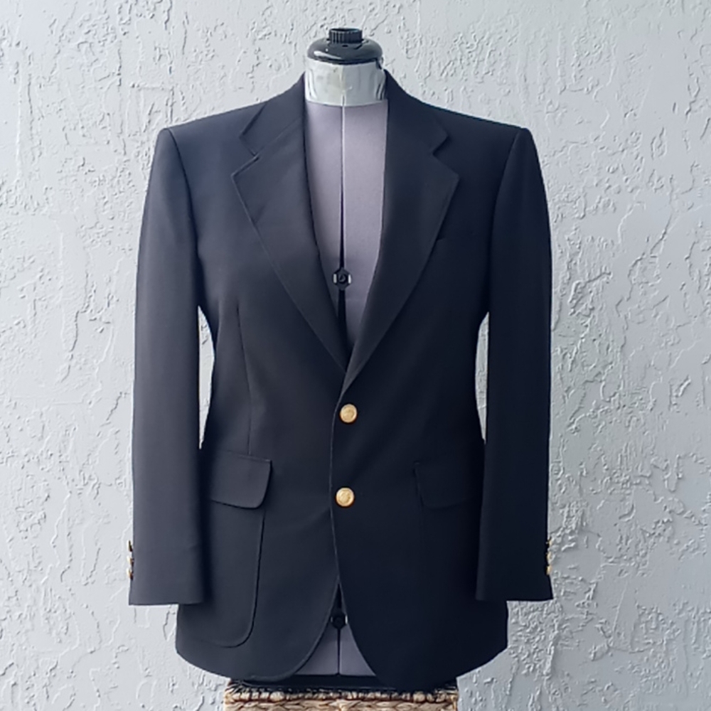 David Taylor Navy Crested (2) Gold Button Blazer